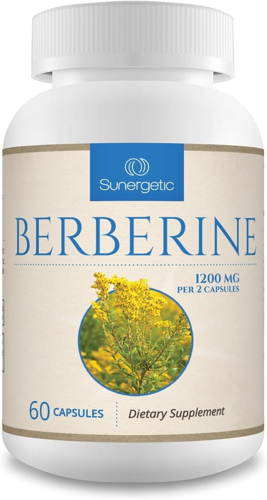Sunergetic Premium Berberine Supplement - 1200mg Per Serving - Berberine HCL Supplement Non- GMO - immunsupport- 60 kapsler