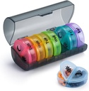 VIGOR PATH 7-Day Pill Organizer med to kompartmenter per dag, Ideel til piller / vitaminer / fiskeolie / kosttilskud opbevaring, BPA- gratis og nem at rengøre (sort - farverige)