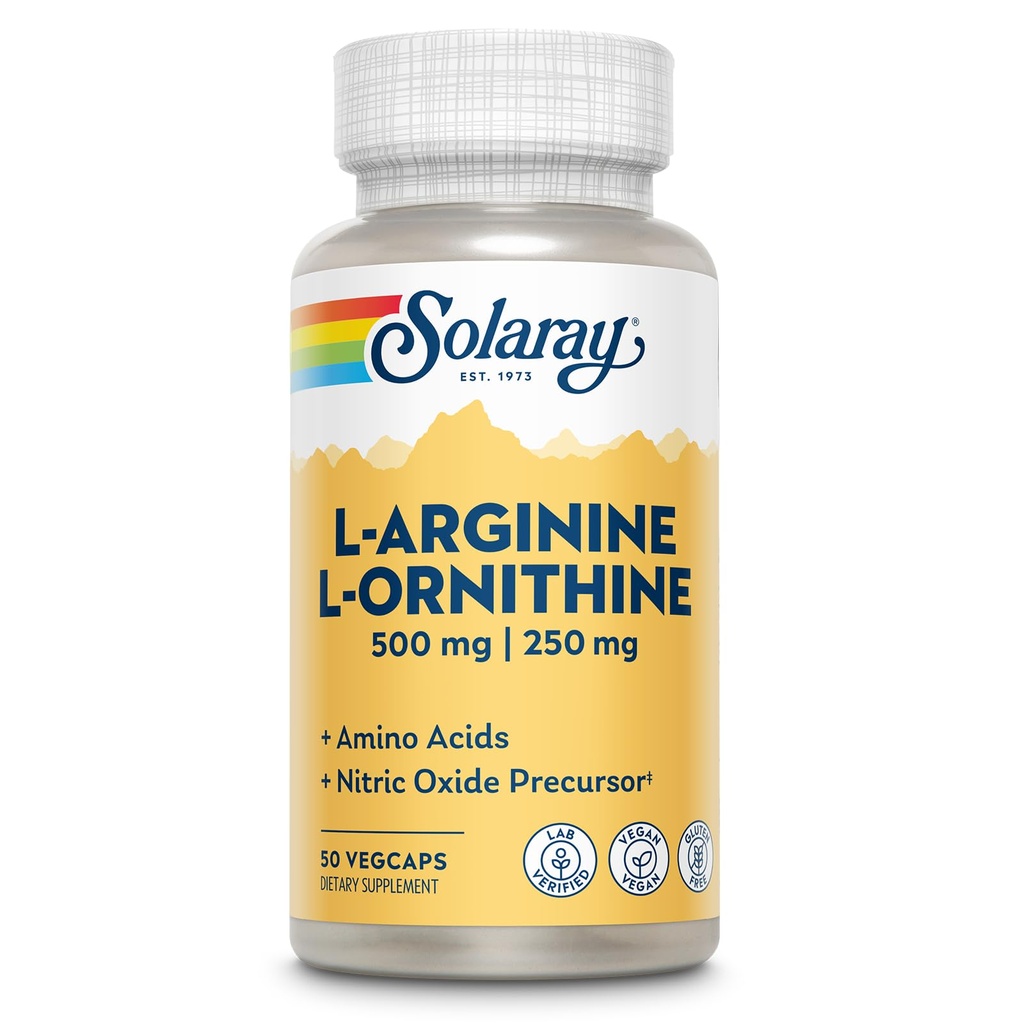 Solaray Free Form L- Arginin and Ornithin Capsules, 50 Greve
