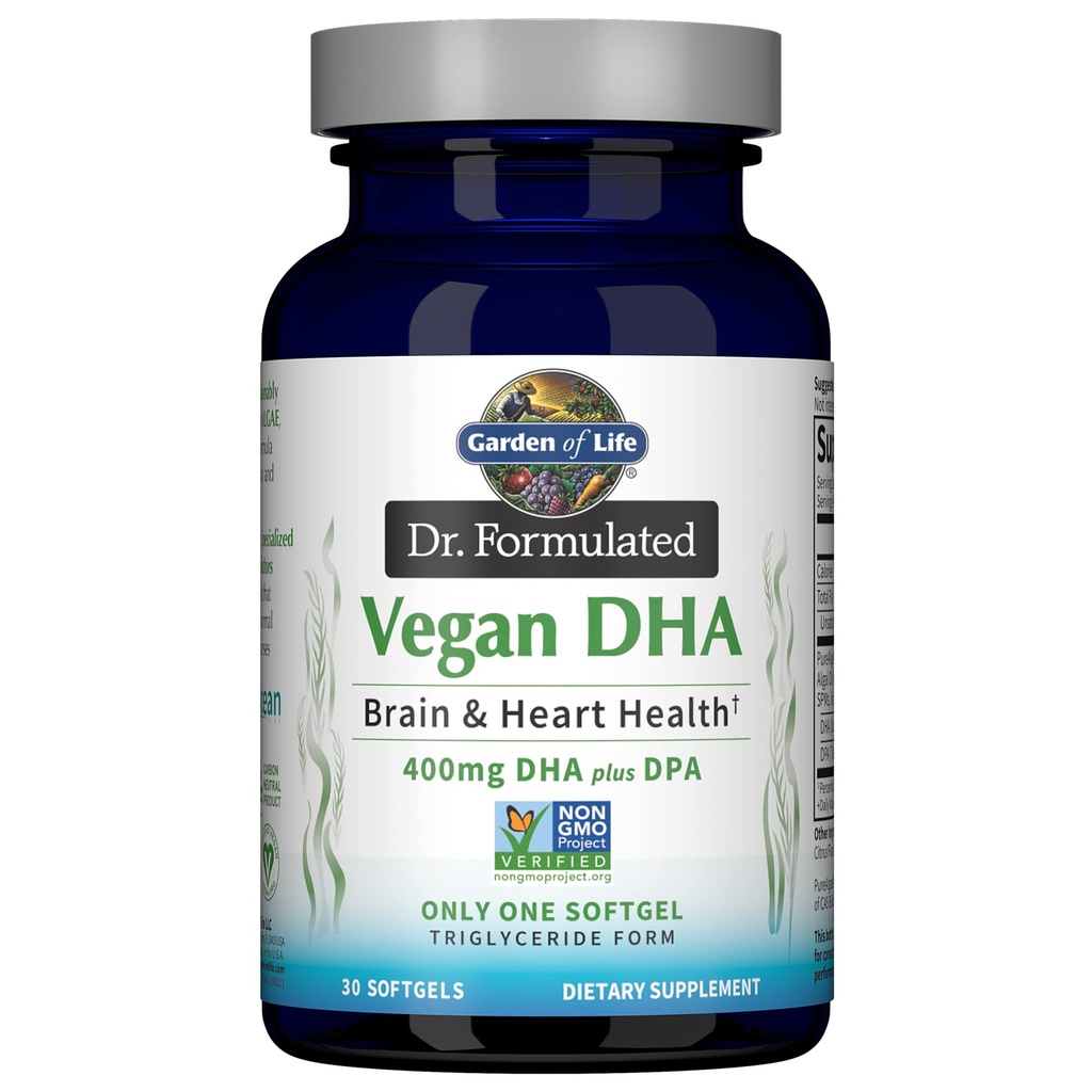 Livets have Omega 3 Vegan DHA Kosttilskud Dr. Formuleret Vegan DHA, 400mg DHA & 90mg DPA i triglycerid form fra en enkelt kilde, Omega 3 Supplement for kvinders og mænds sundhed, 30 Softels