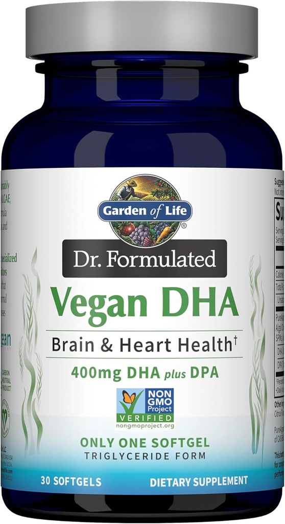 Livets have Omega 3 Vegan DHA Kosttilskud Dr. Formuleret Vegan DHA, 400mg DHA & 90mg DPA i triglycerid form fra en enkelt kilde, Omega 3 Supplement for kvinders og mænds sundhed, 30 Softels