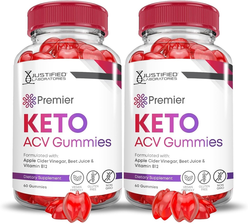Justified Laboratories (2 Pack Premier Keto ACV Gummies Premier Keto Gummies Advanced 1000MG Apple Cider Vinciate Formuleret med Pomegranate Beet Juice Powder B12 Vegan Non GMO 120 Gummys