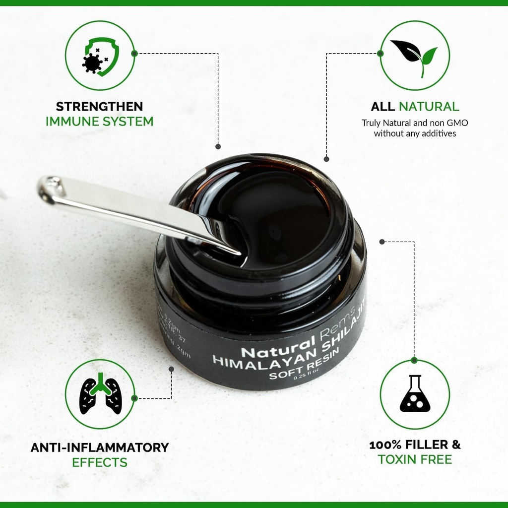 Naturlige Rems Organic Shilajit - Shilajit Pure Himalayan Organic - Pure Shilajit Fulvic Acid Supplement - Shilajit Energy and Focus Supplement - Holistiske kosttilskud...