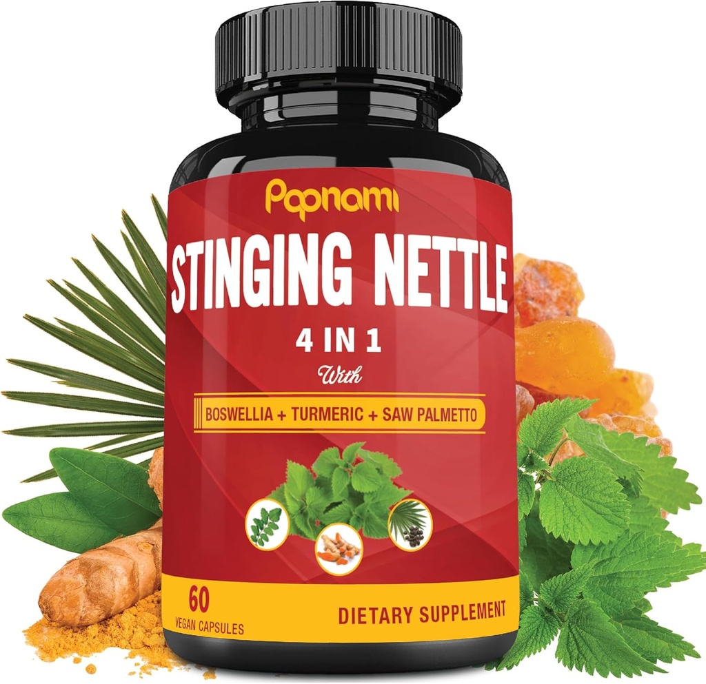 Stinging Nettle Extract kapsler med Boswellia, gurkemeje & Saw Palmetto - 2 måneders levering til fælles, bodymanagement, hud, hår & immunitet