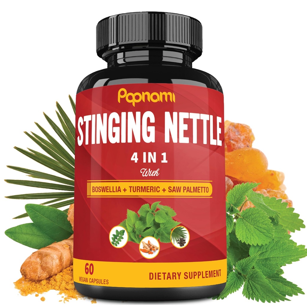 Stinging Nettle Extract kapsler med Boswellia, gurkemeje & Saw Palmetto - 2 måneders levering til fælles, bodymanagement, hud, hår & immunitet