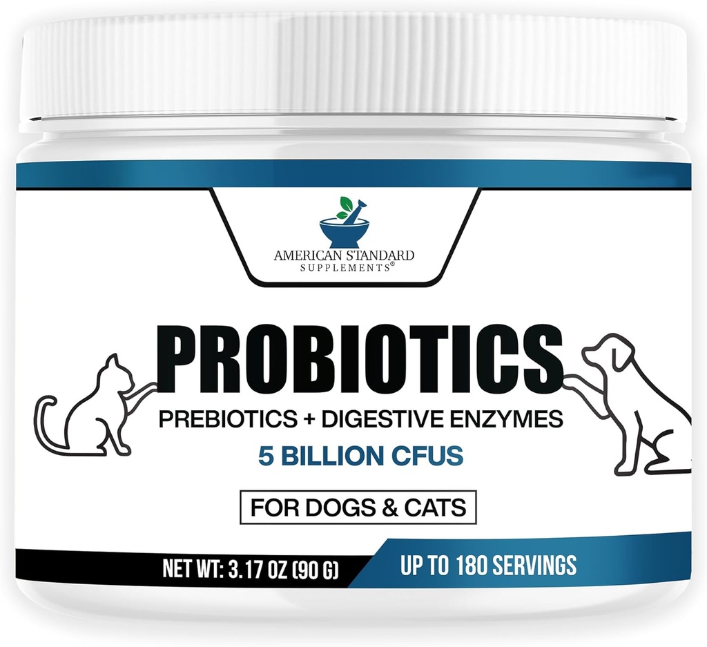 Amerikanske Standard Kosttilskud Probiotika til hunde & katte med Prebiotika & fordøjelsesenzymer, 5 Millioner CFU, 9 Stammer, 3.17oz (90g), 180 Servering - Hund & kat Probiotika til Gut Sundhed & fordøjelse