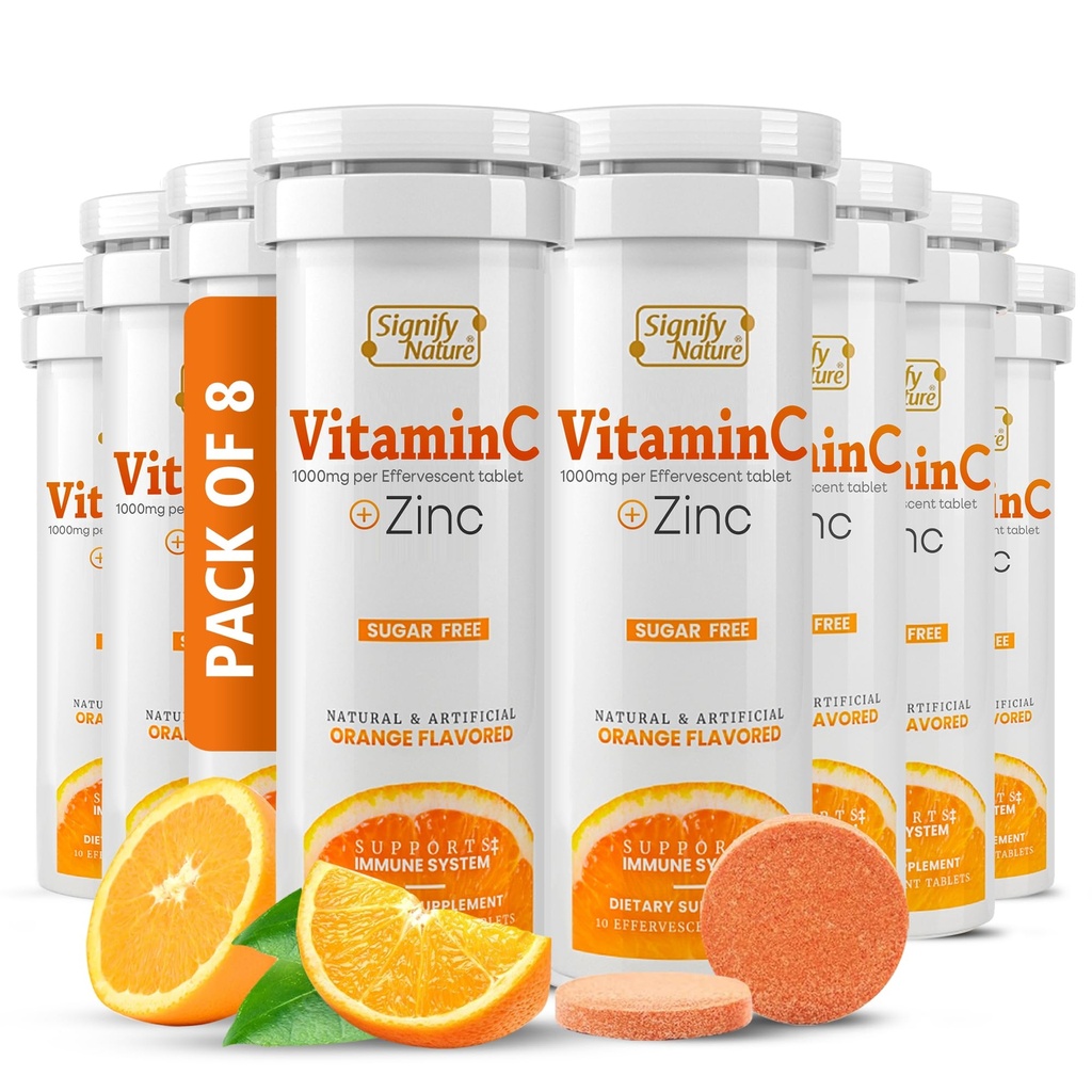 SIGNIFY NATUR C 1000mg Effervescent tabletter - Potent immunsupport VIT C med zink supplement - sukkerfri & Vegan Formella
