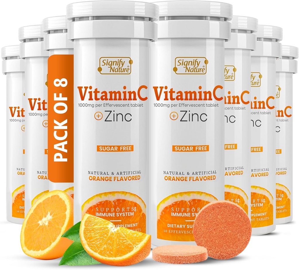 SIGNIFY NATUR C 1000mg Effervescent tabletter - Potent immunsupport VIT C med zink supplement - sukkerfri & Vegan Formella