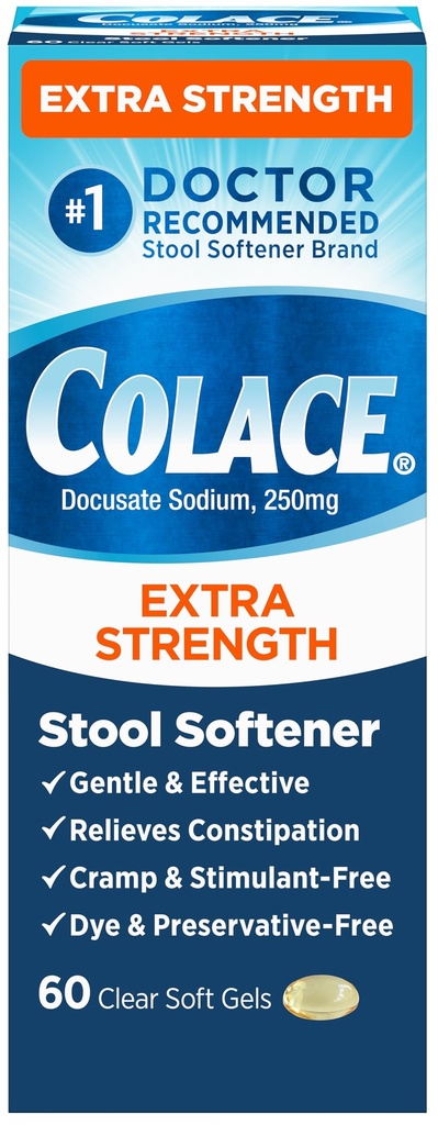 Colace ekstra styrke afføring blødgøringsmiddel for genert effektiv Forstoppelse Relief, # 1 Doctor Anbefalet afføring blødgøringsmiddel mærke, 250 mg Docusat kapsler, 60 greve (pakke med 1)