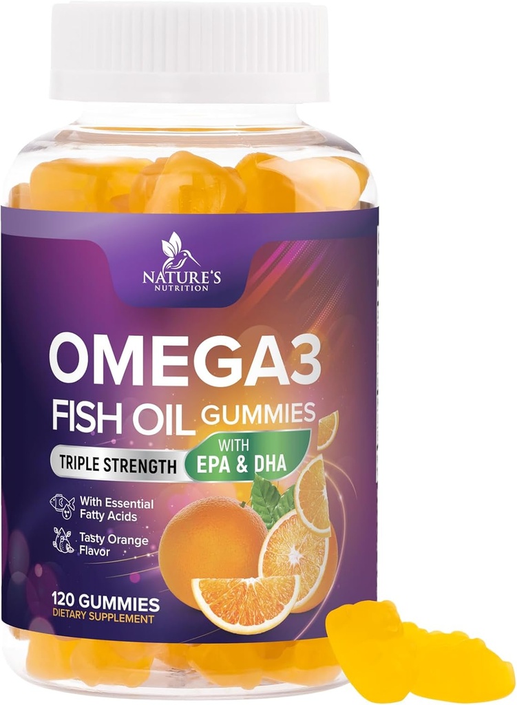 Omega-3 Gummies, Fish Oil Gummies for voksne & Kids, Omega-3 Gummy Vitamin, EPA & DHA Fish Oil Fedtsyrer Gummies Supplement, Naturens Kosttilskud til fælles, hjerte sundhed, & Brain Support - 120 Tæl