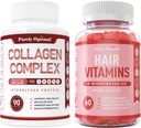 Helt Optimal Premium Multi Collagen Peptider Kapsler (type I, II, III, V, X) + Premium Hår Vitamin Supplement- Gummy Vitamin w / Biotin, Folinsyre, Vitamin A & D