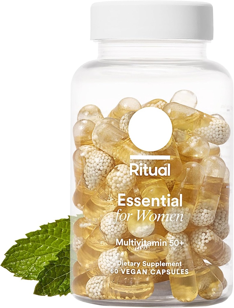 Ritual Multivitamin til kvinder 50 +, Menopause Kosttilskud med vitamin D3, K2 og Magnesium til ben Support *, Omega-3 DHA, Vitamin B12, Non- GMO, Mint Essenced, 30 Day Supply, 60 Vegan Kapsler