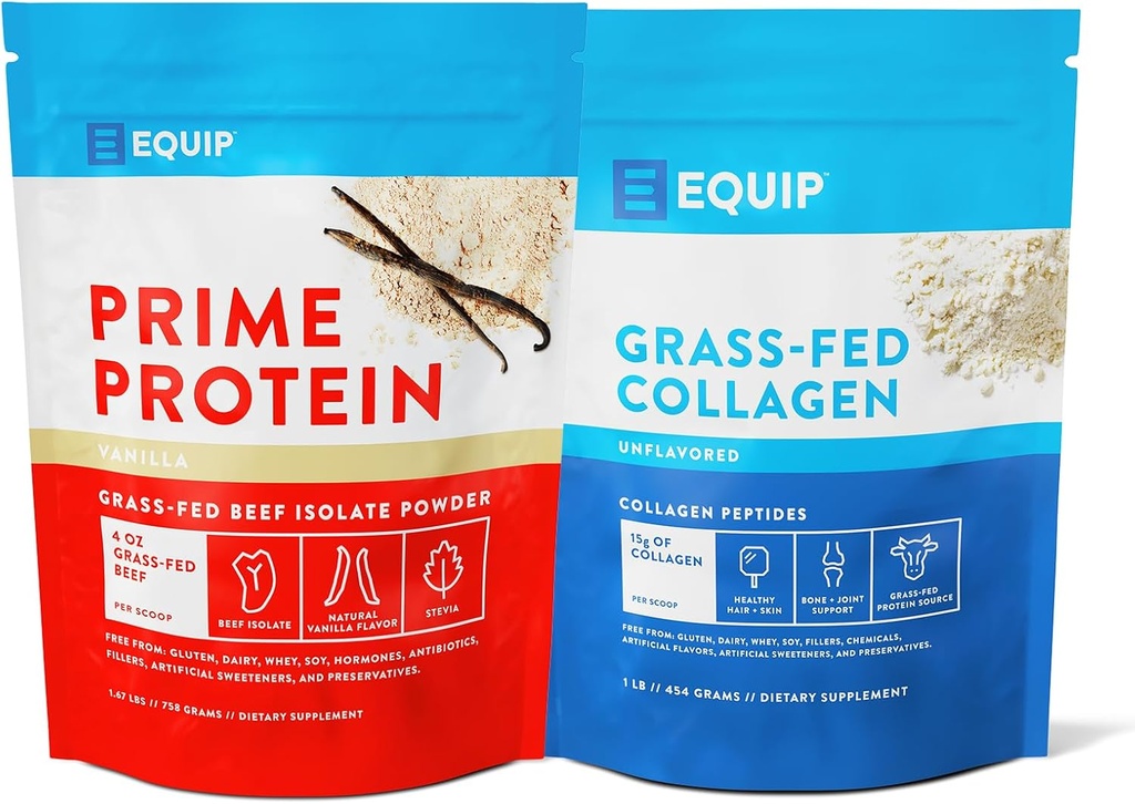 Equip Foods Prime Protein Powder Vanilla & Grass Fed Collagen Powder Unflavored
