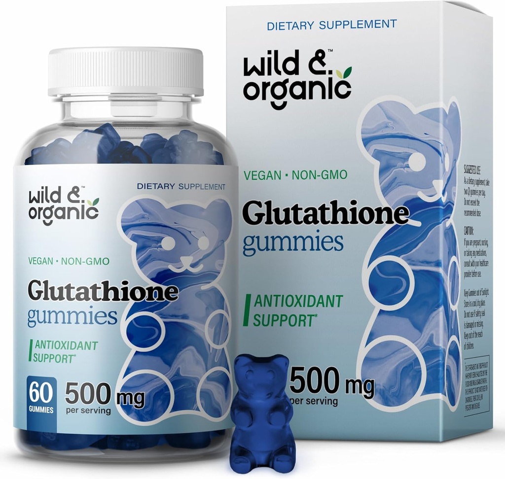 Wild & Organic L Glutathione Gummies - Reduceret Glutathion 500mg til Antioxidant Support - Leverrensning Detox Supplement - 60 Vegan, Non- GMO, Pectin- baserede tykkere