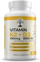 D3- vitamin K2 tillæg, 5000 IE - understøtter immun- og hjertewellness, høj potens, Gluten Free, 60 kapsler