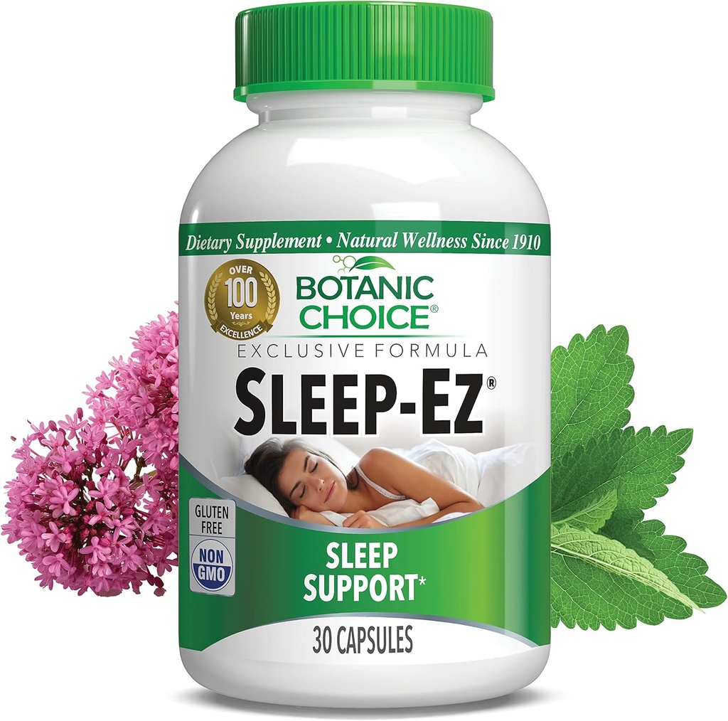 Botanic Choice Sleep-Ez- Powerful Blend of Valerian Extract, Melatonin, Hops, Kava Kava and Lemon Balm to Help Foster Sleep with no Grogginess (30 Capsules)