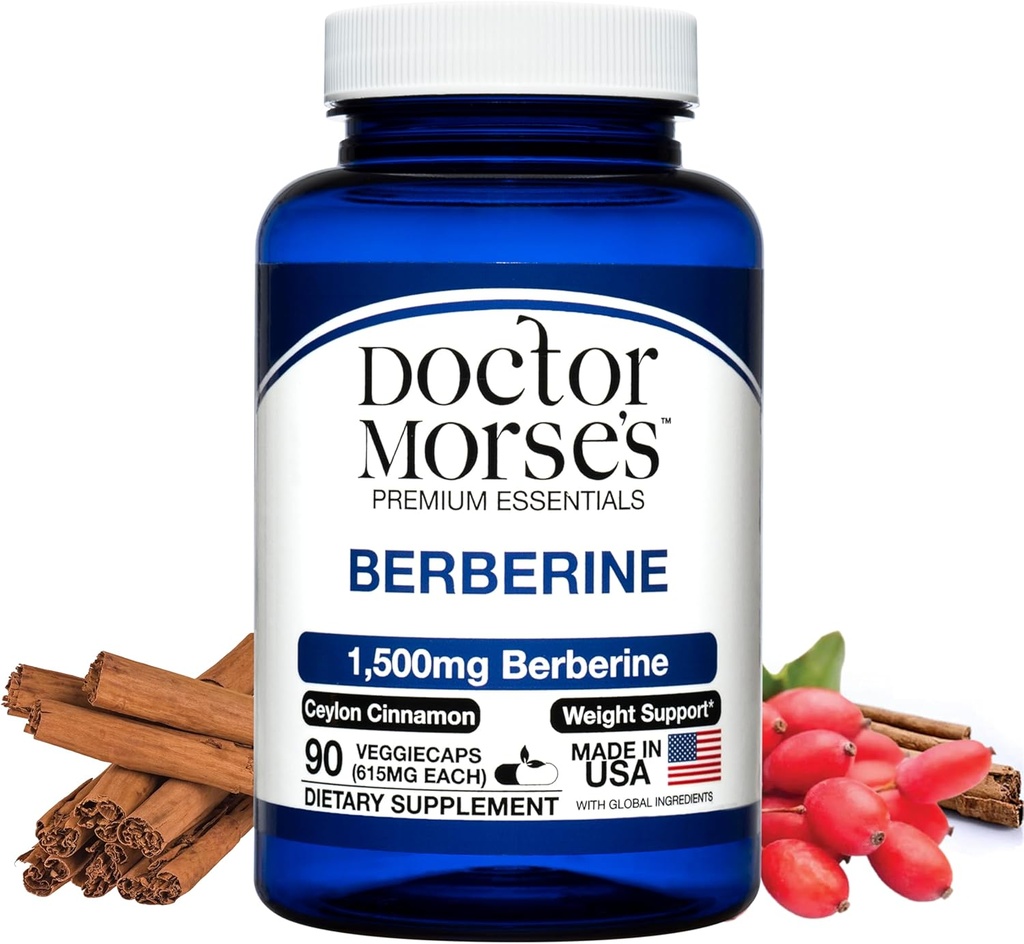 Dr. Morse 's Berberine Supplement 1500mg, Berberine HCI med Ceylon Cinnamon, Extra Strength Formel, Lavet i USA i en FDA- Registreret, NSF- Certified Facility, 90 Kapsler