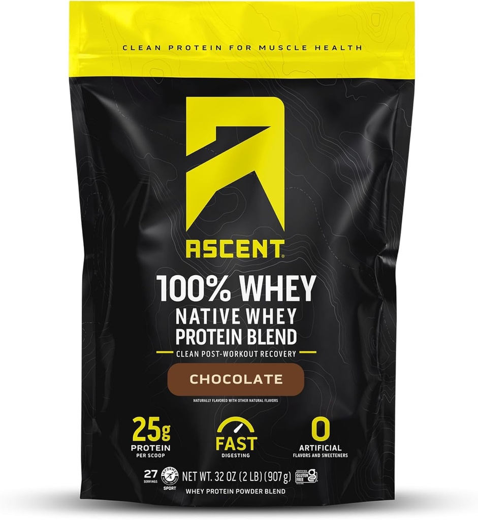 Aduft 100% Whey Protein Powder - Post Workout Whey Protein Isolate, Zero Kunstig Artificial Artificial Flavors & Sweeteners, Gluten Free, 5.5g BCAA, 2.6g Leucin, Essential Aminosyrer, Chokolade 2 LB
