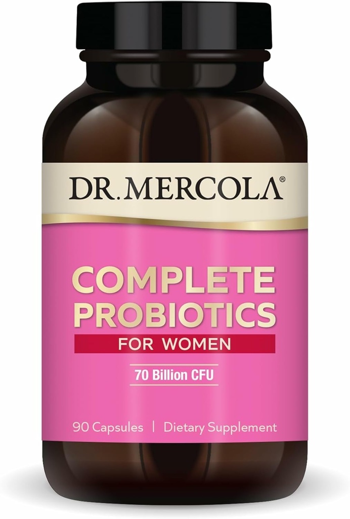 Dr. Mercola Complete Probiotika til kvinder - Understøtter Gut, Vaginal & immunforsvar - Indeholder Lactobacillus Sprains - Non- GMO, Gluten- Free & Soy- Free - 90 Kapsler (90 Servere)