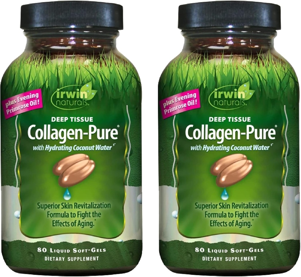 Irwin Naturals Deep Tissue Collagen- Pure - 80 Liquid Soft- Gels - Advanced Hydrolyzed Collagen + Joint & Skin Nourisation - 2 Pack