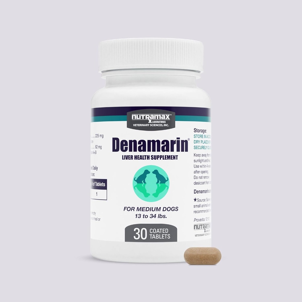 Nutramax Laboratories Denamarin Leverkosttilskud til mellemstore hunde - Med S- Adenosylmethionin (SAME) og Silybin, 30 tabletter