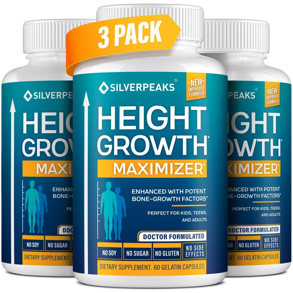 SILVERPEAKS vækstkapsler til Grow Taller - Højdevækstmaximizer med kalcium til bone styrke - Made in USA - Natural Get Taller Supplement - Free of Growth Hormone - Pack of 3