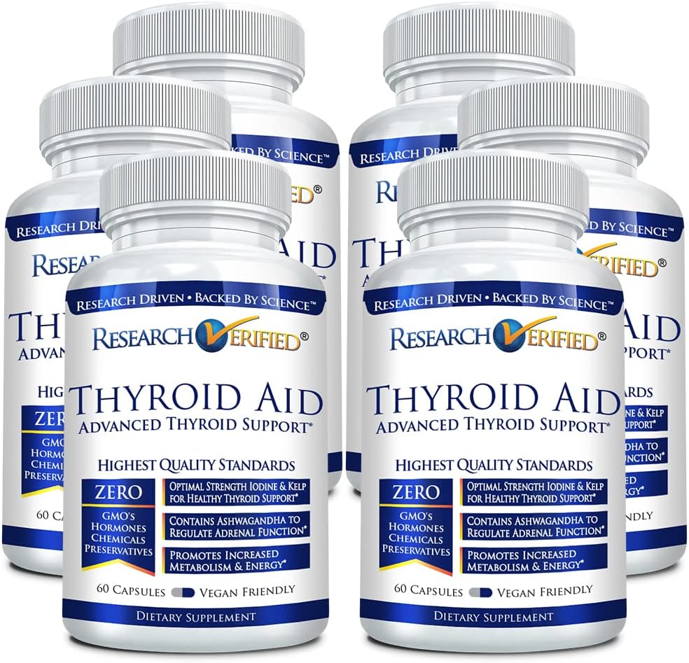 Forskning Verified ® Thyroid Aid - Optimal thyroid funktion med jod, kobber & zink - 260 mcg Selenium - 100% Pure - Vegansk Friendly - 60 kapsler per flaske - 6 flasker