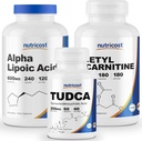 Nutricost Alpha Lipoic Acid 600 mg, 240 Caps & Tudca 250mg, 60 Caps & Acetyl L- Carnitin 500mg, 180 Caps