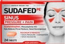Sudafed PE Sinus Pressure + Pain Relief Tablets, Maximum Strength, Non-Drowsy, OTC Sinus Relief Medicine with Acetaminophen Pain Reliever & Phenylephrine HCl Nasal Decongestant, 24 ct