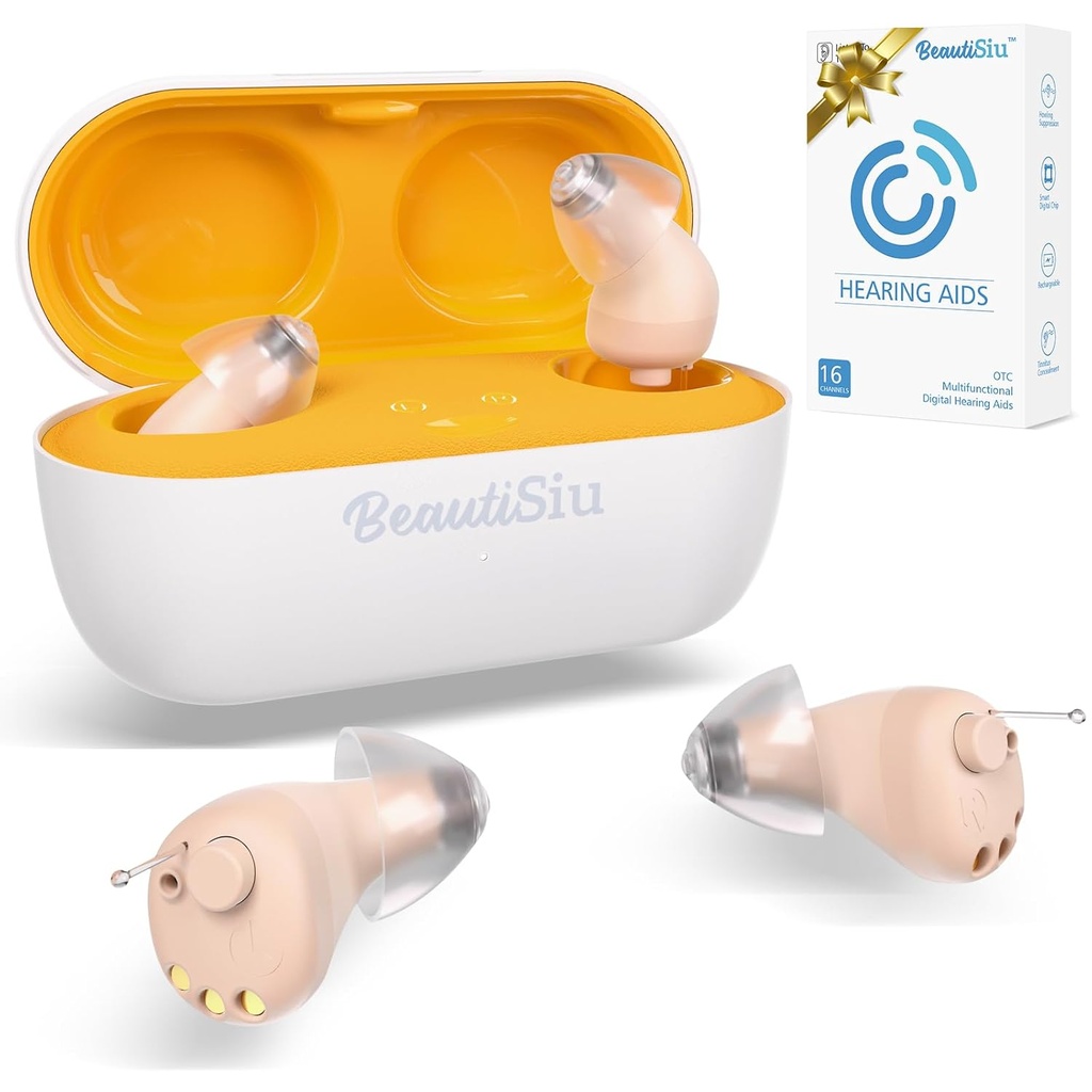 Hearing- Aids - Premium Rechargeable Hearing- Aid for Ældre / Senior Høretab med Superior Støj Annullering, Usynlige Hørehjælpemidler med opladning sag, lang levetid op til 150 timer