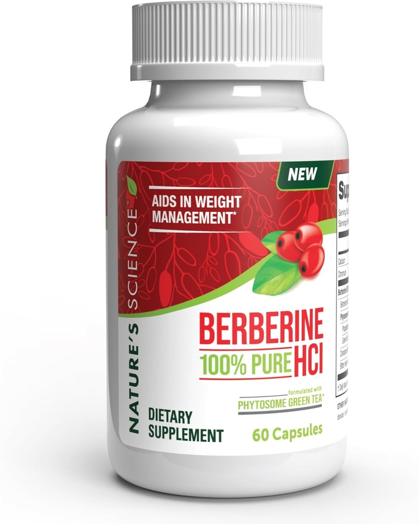Naturvidenskab Berberine HCL med Phytosome Green Tea for Weight Management, 100% Pure Clinical Grade Berberine HCL for Bedre Absorption - Hjælper Metabolisme, holder fuld for længere - 60 Caps