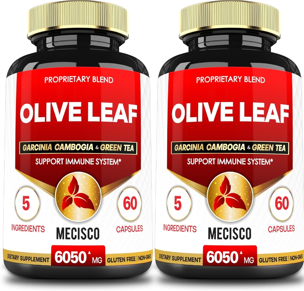5in1 Olive Leaf Extract til 4 Måneder 6050mg med Garcinia Cambogia, Grøn te, Grøn Kaffe & Sort Pepper - Kardiovaskulær Sundhed, Velvære & immunforsvar - 2 pakker 60 kapsler
