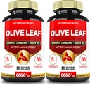 5in1 Olive Leaf Extract til 4 Måneder 6050mg med Garcinia Cambogia, Grøn te, Grøn Kaffe & Sort Pepper - Kardiovaskulær Sundhed, Velvære & immunforsvar - 2 pakker 60 kapsler