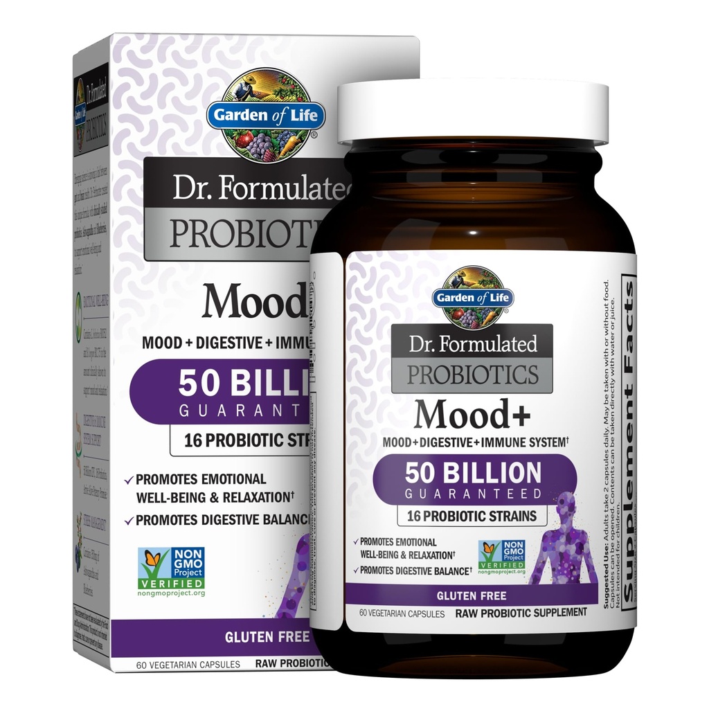 Livets have Dr. Formuleret Probiotika Mood + Acidophilus Probiotisk supplement - fremmer afslapning og fordøjelsesbalance - Ashwagandha til stresshåndtering - Ikke GMO, Gluten Free - 60 Veggie Caps