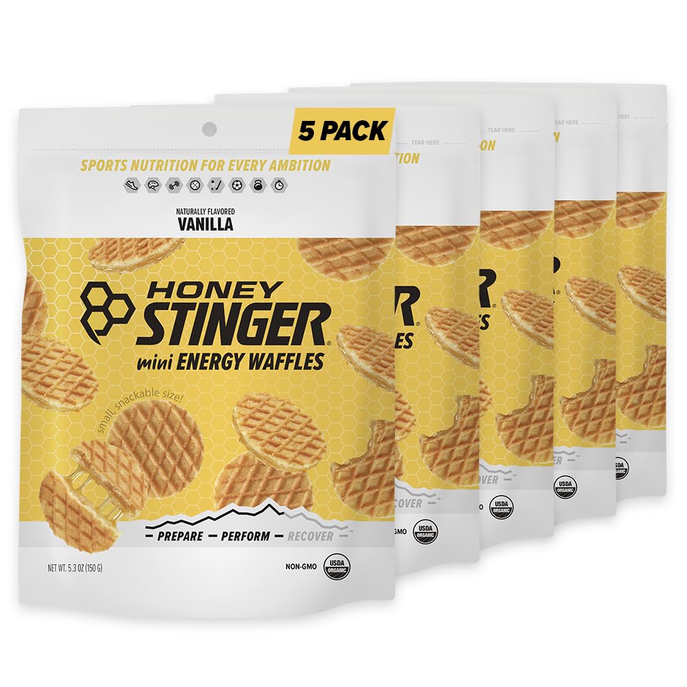 Honning Stinger Organic Mini Vanilla vafler, Energi Stroopwafel til motion, Udholdenhed og ydeevne, Sport Nutrition til hjemmet & Gym, Pre and Post Workout, 5 poser, 26.5 Ounce