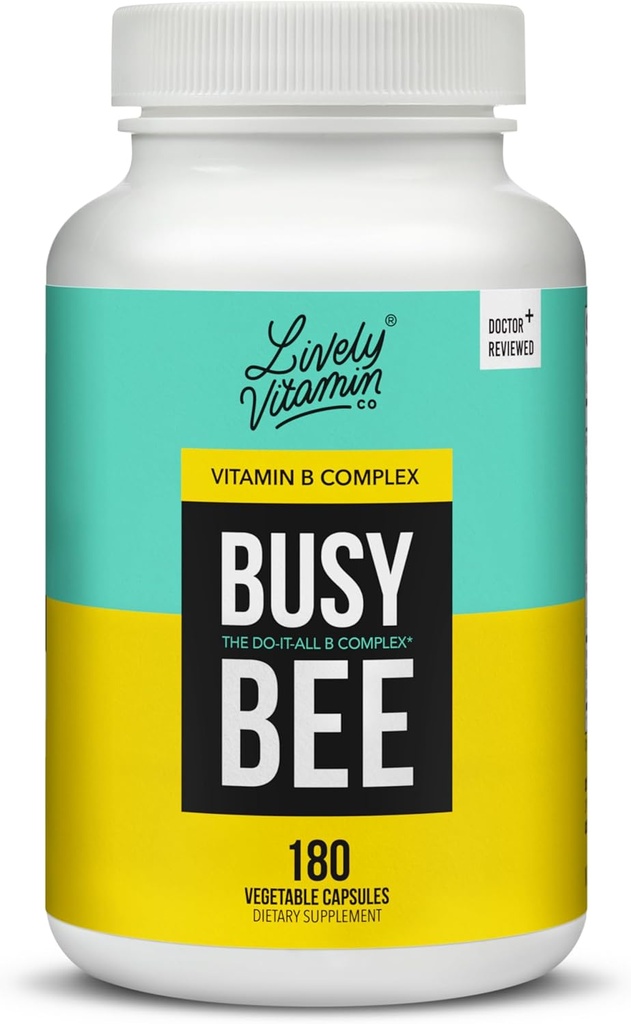 LIVELY VITAMIN CO. Travl Bee - Meget biotilgængelig vitamin B Kompleks med Cholin - Energi - Stress - Hjerne Fog - Mental Klarhed - Oxidativ skade - Dairy Soy Gluten Free - 180 Veganske kapsler