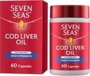 Syv Seas Cod lever olie høj styrke med Omega 3 Plus vitaminer D & E 120 kapsler