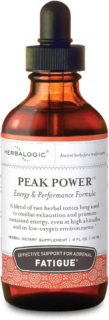Herbalogic - Peak Power Liquid Herb Drops - Stimulant- Free Natural Energy Formel til at bekæmpe binyrerne Træthed & forbedre fysisk Stamina - Indeholder amerikansk Ginseng & Astragalus - 4 Fl. Oz.