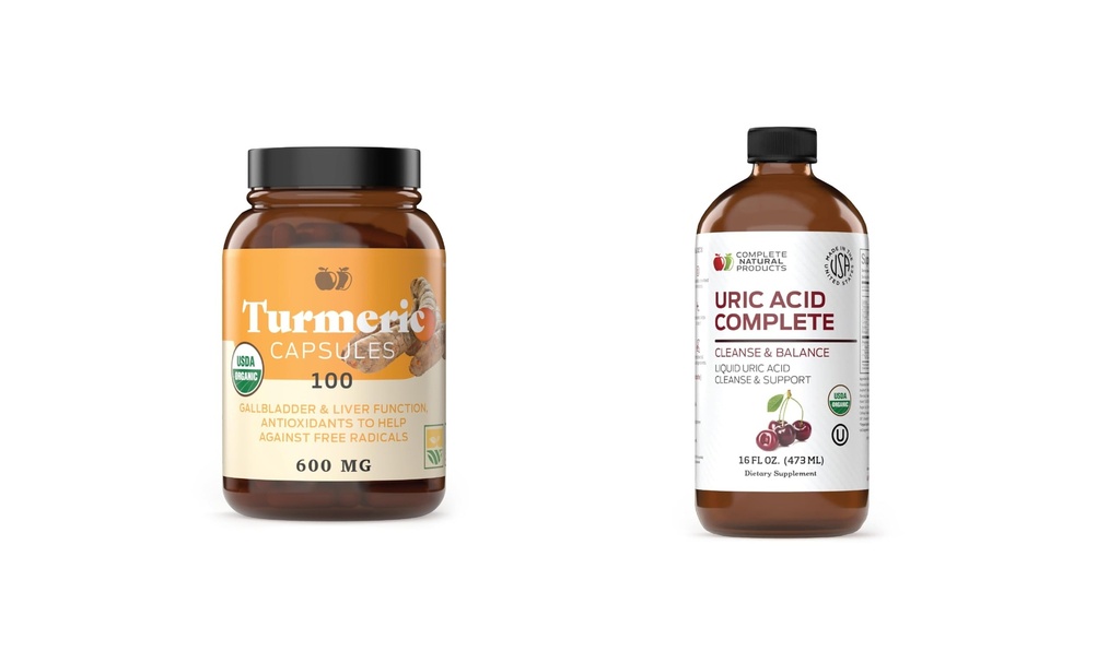 Komplette naturlige produkter Gurkemeje 100 Kapsler & Urisyre Komplette 16oz Bundle