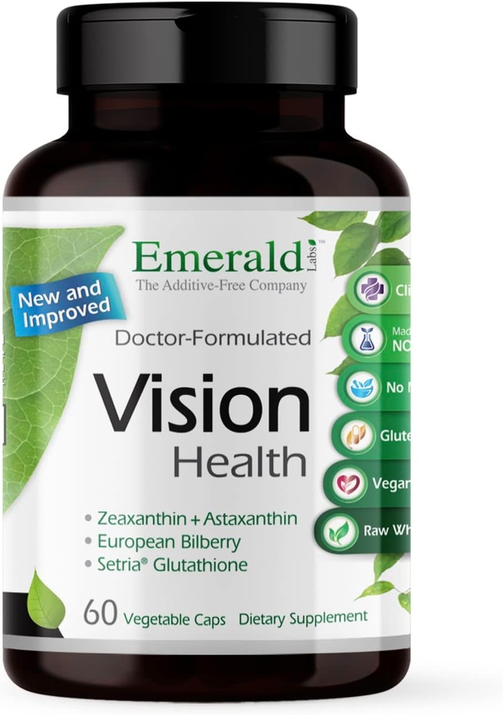 NØDVENDIG ETIKETTER Vision Health - Premium Eye Health supplement med Lutein, Zeaxanthin & Albion Chelated Zink - Vegan & Gluten- Free - 60 vegetabilske kapsler (30- Day Supply)