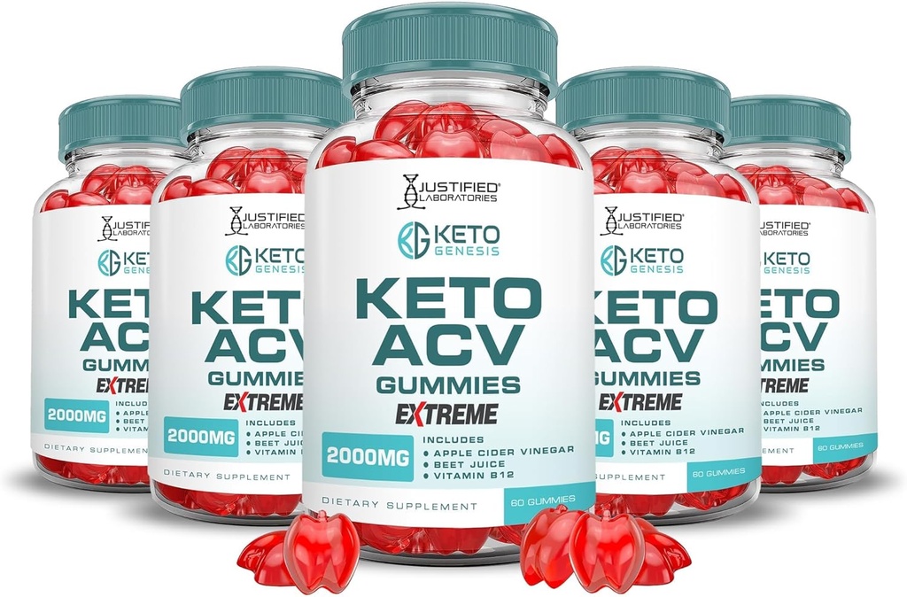 Justified Laboratories (5 Pack Keto Genesis Keto Gummies 2000MG Keto Genesis Keto Gummies Advanced Formel Apple Cider Vinagar med Pomegranate Beet Juice Powder B12 Vegan Non GMO 300 Gummys