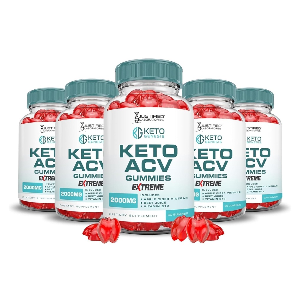 Justified Laboratories Keto Genesis Keto ACV Gummies Extreme (2000 mg) - 60 Count, Pack of 5 - Formulated with Apple Cider Vinegar, Folate & Vitamin B12 - Non-GMO, Vegan, Gluten Free - 150 Servings
