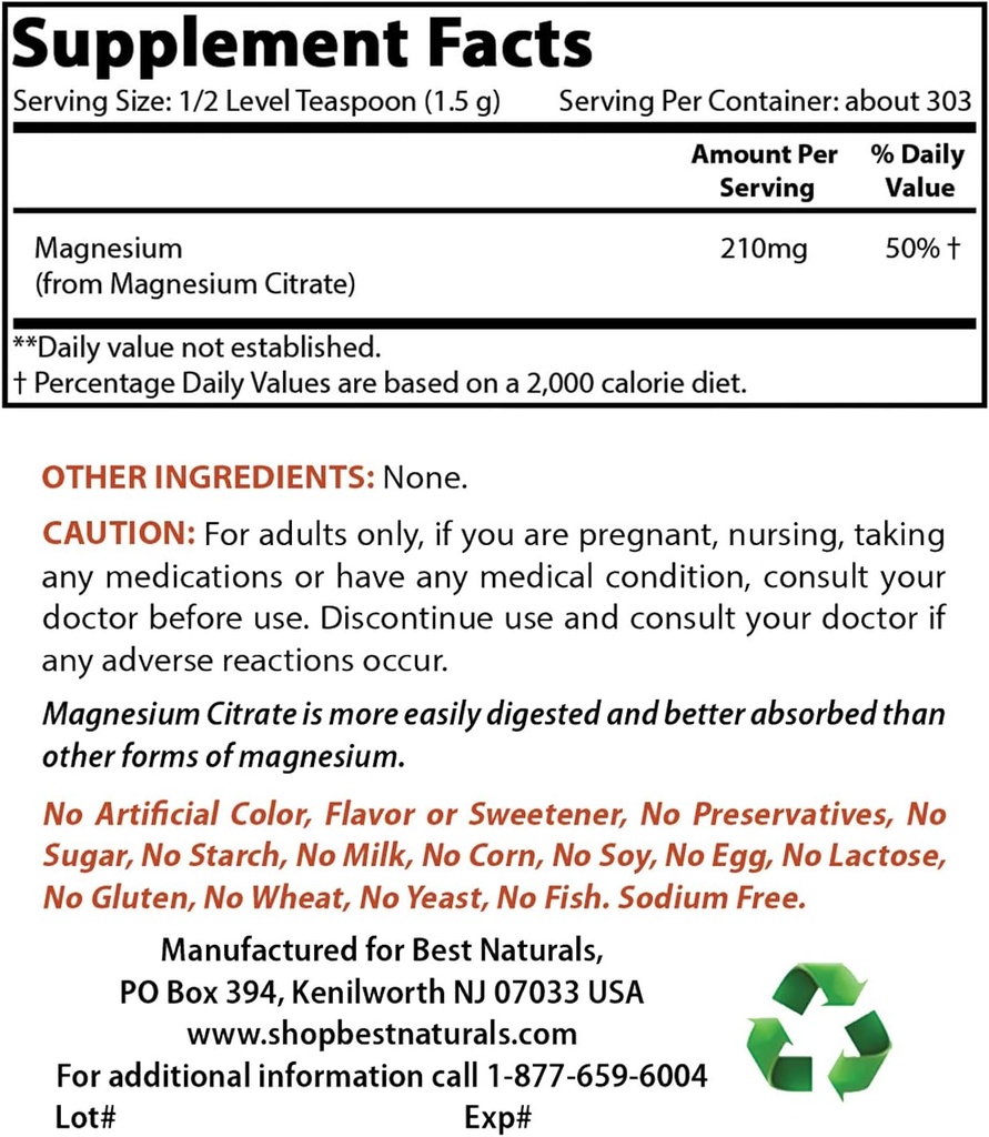 Magnesium Citrat Pulver 1 Pund & Magnesium Glycinat 425 mg