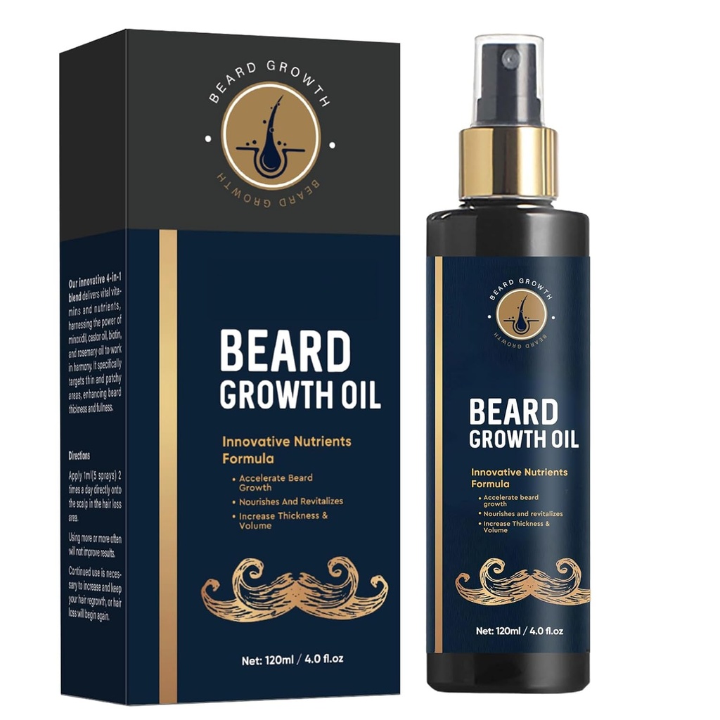 Beard Oil for mænd, 5% Beard Growth Oil for Thicker og Fuller Beard, Promote Facial hårvækst, med Biotin, Rosemary og Castor Beard Oil for mænd vækst, 4 Fl Oz