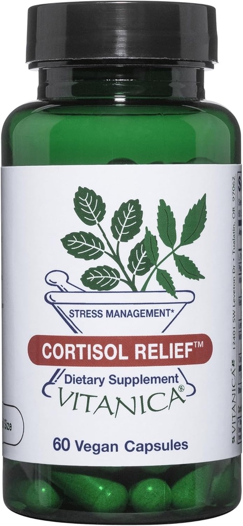 Vitanica Cortisol Relief, Dr. Formuleret søvn, stress, Cortisol Manager Supplement, Vegan, 60 kapsler