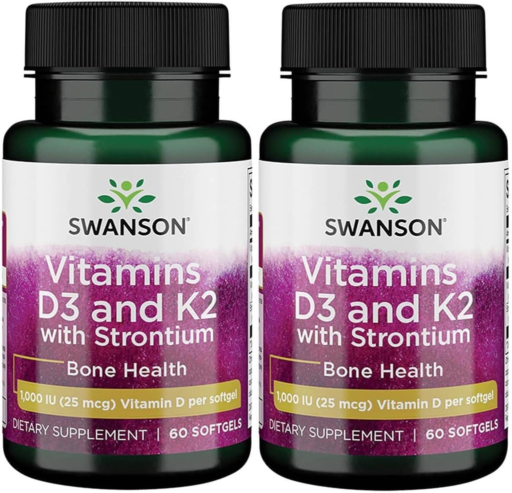 Swanson Strontium Complex med vitaminer D-3 & K-2 60 Sgels (2 Pack)