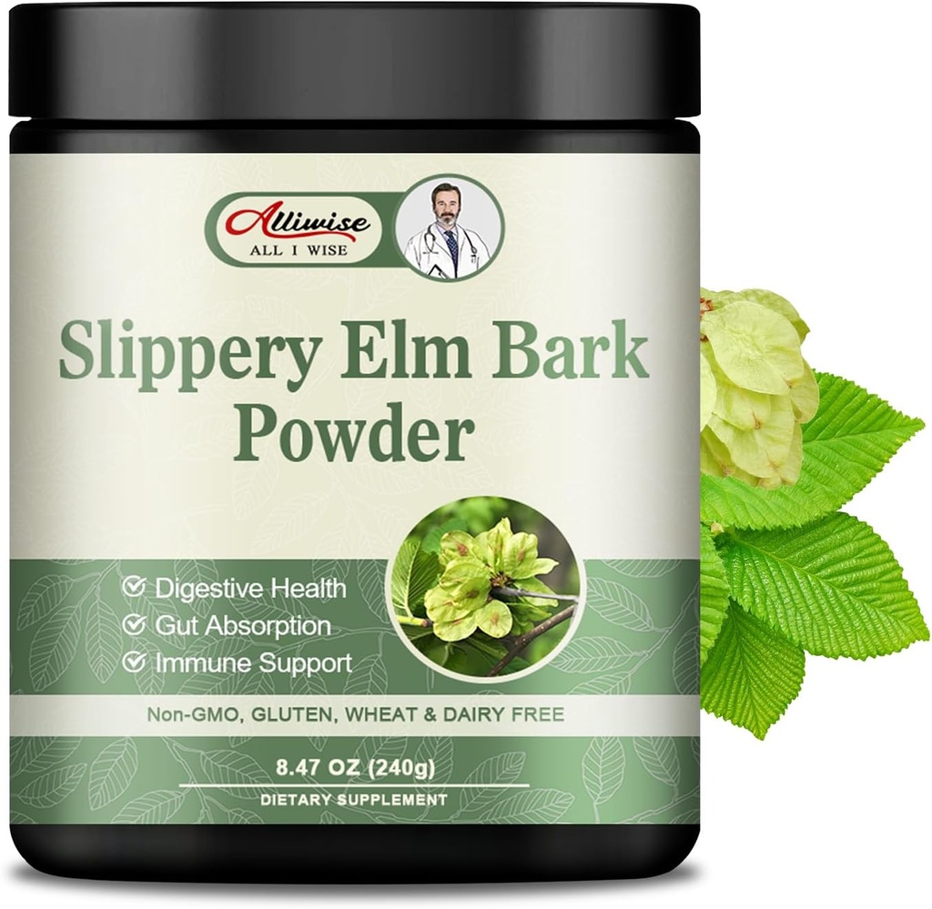 Slippery Elm Bank Powder 240g - Urtetilskud til Sothes Hals, Relieves hoste & støtter fordøjelsessygdomme - ikke-GMO, Gluten Free, Vegetarisk Friendly