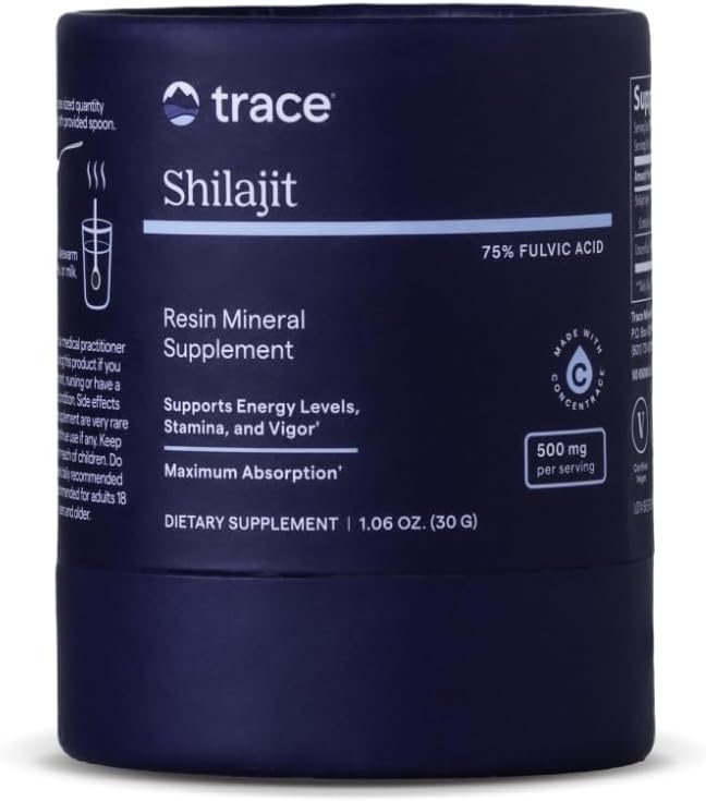 Trace Minerals Shilajit Resin 500mg - Kosttilskud til hjerne og fordøjelse - Mineral supplement til støtte immunforsvar & daglig energi - Formel med Fulvic Acid - 30g (ca. 60 Servere)