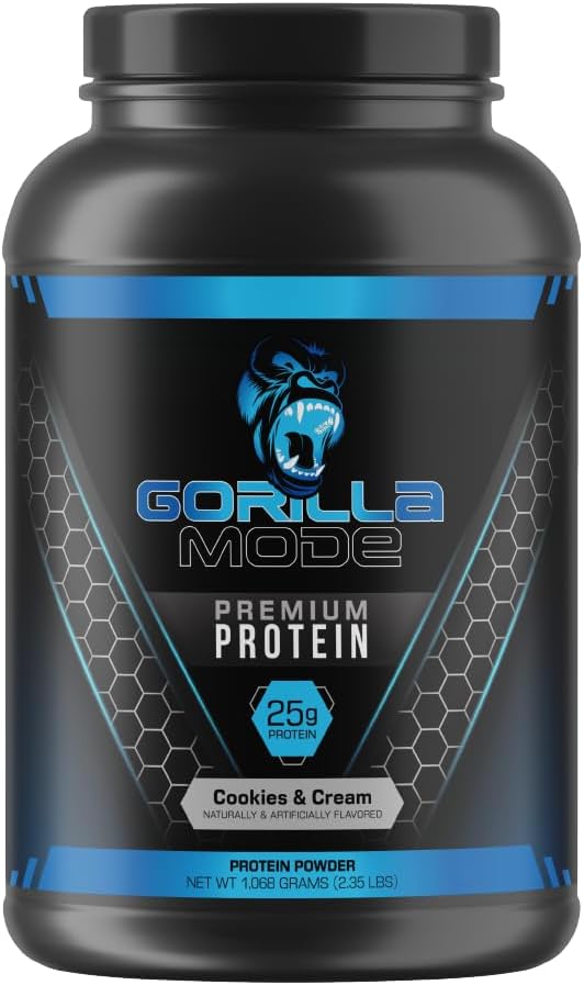 Gorilla Mind Premium Whey Protein - Cookies og fløde, 25 bedstemor af Whey Protein Isolate & Koncentrat, Recover and Build Muscle (30 Servere)