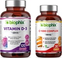 biophix vitamin D-3 5000 IE 120 Softgels - Gratis vitamin C- 1000 30 tabletter - High- potency in Extra Virgin Olive Oil Non- GMO Soy- Free Supports Stærk Bones immunforsvar
